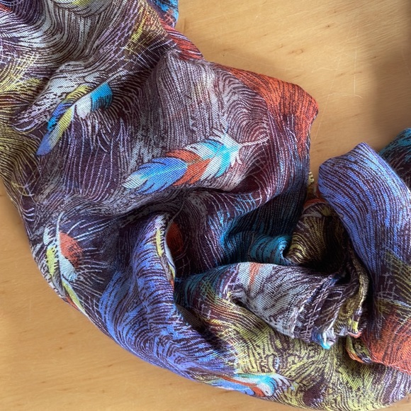 Feather Print Scarf Boho Hippie Orange Purple Bohemian Festival - Picture 4 of 5